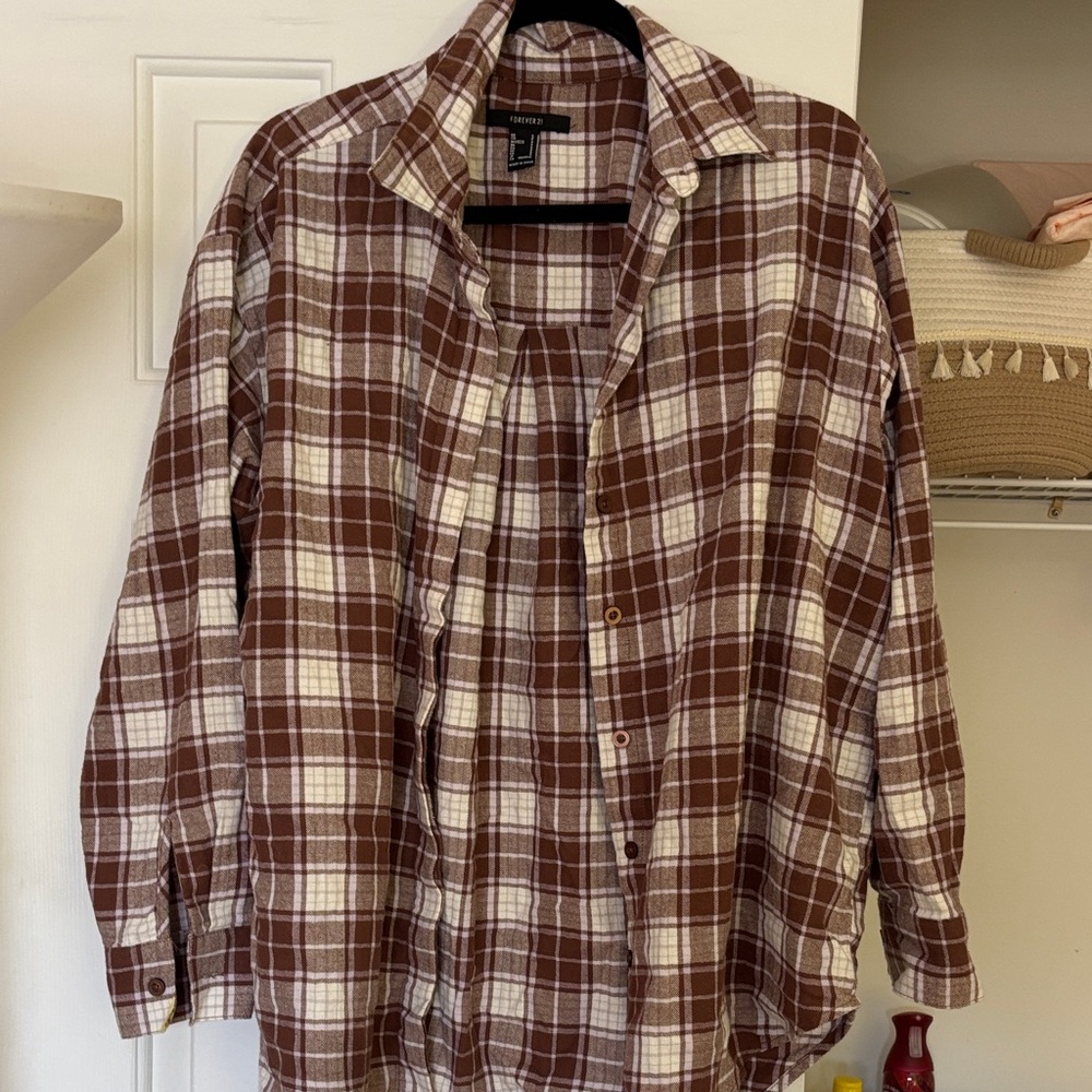 Forever 21 Tan and Cream Plaid flannel
